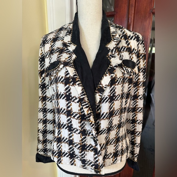 Vintage 80s 100% Silk Houndstooth Blazer Jacket, Size 10 - Picture 3 of 11